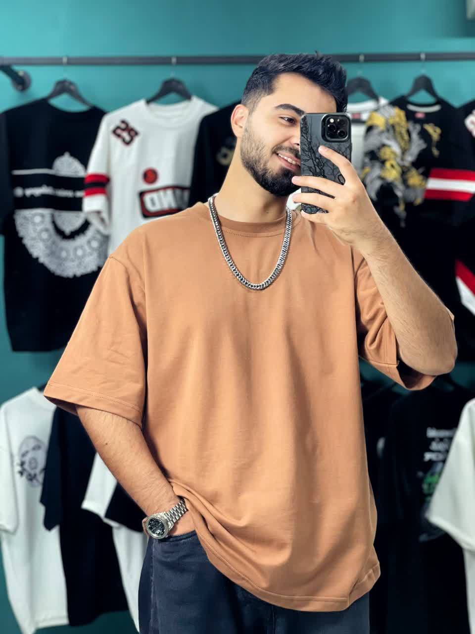 تیشرت ساده خردلی جنس دونخ پنبه